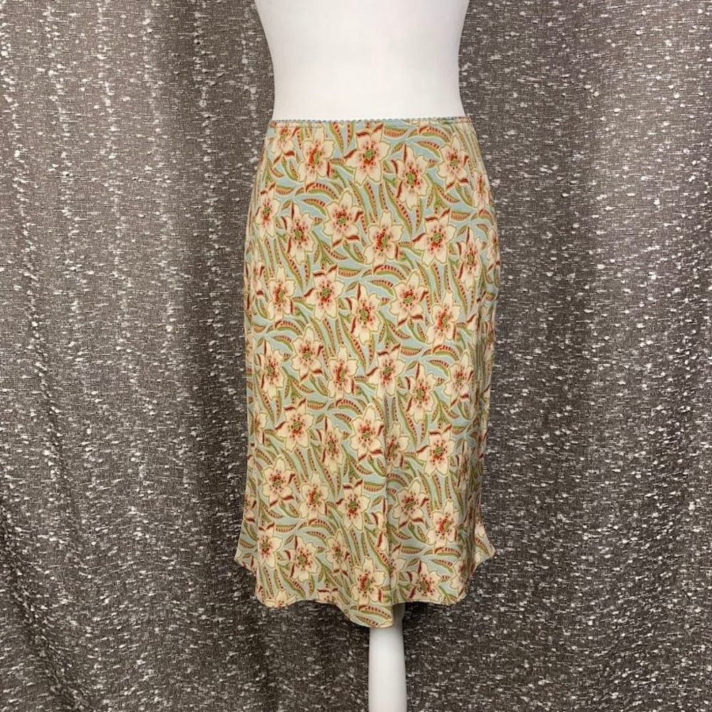 Gap Floral Print Silk Midi Skirt Multicolor Y2K Boho Cottagecore Women's 10